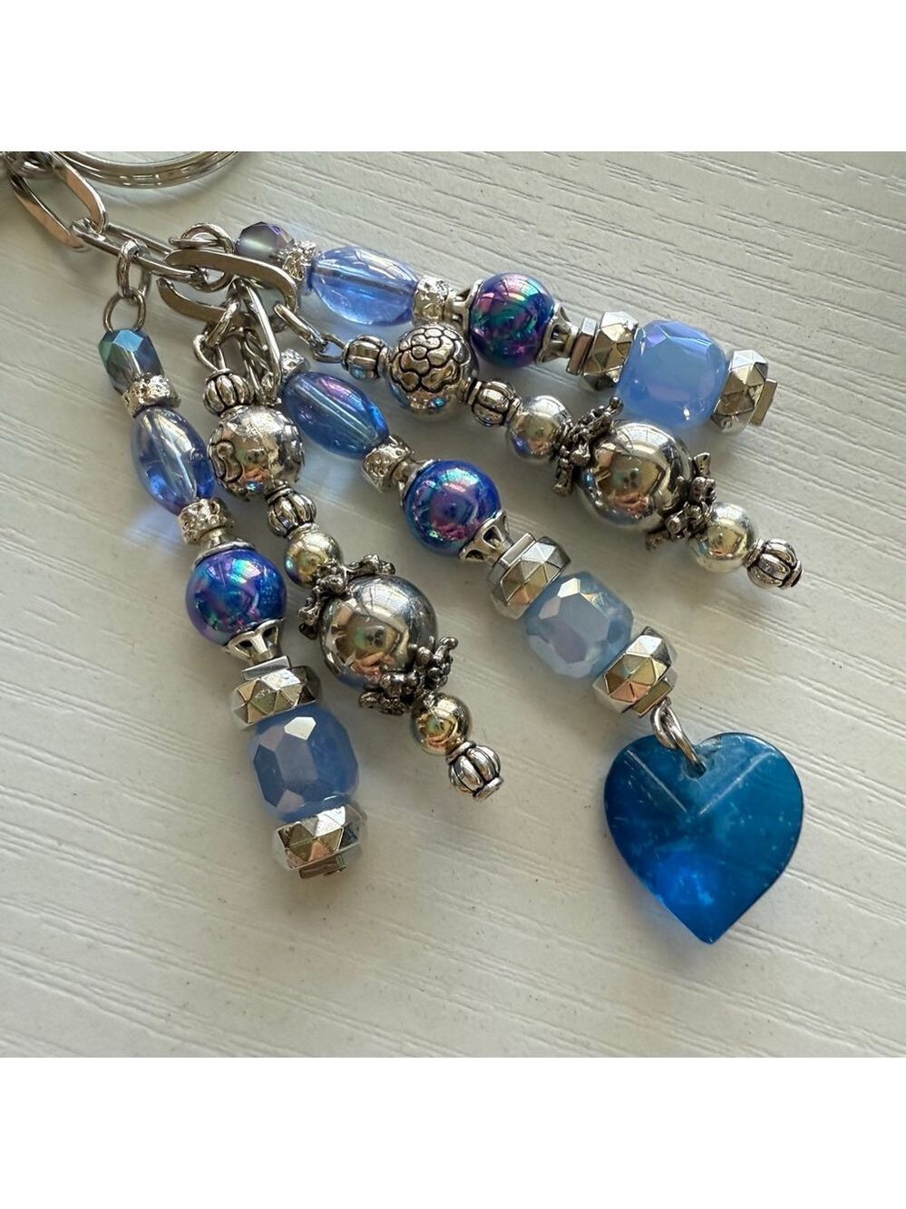 Blue Heart Handmade Bag Charm Keychain | One of a Kind | Crystal Accessory